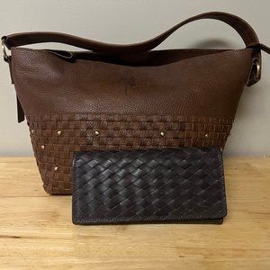 Basketweave leather purse and clutch wallet